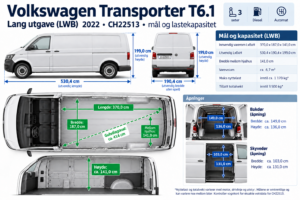 transporter varebil 7m3 størelse innvendig lang utgave